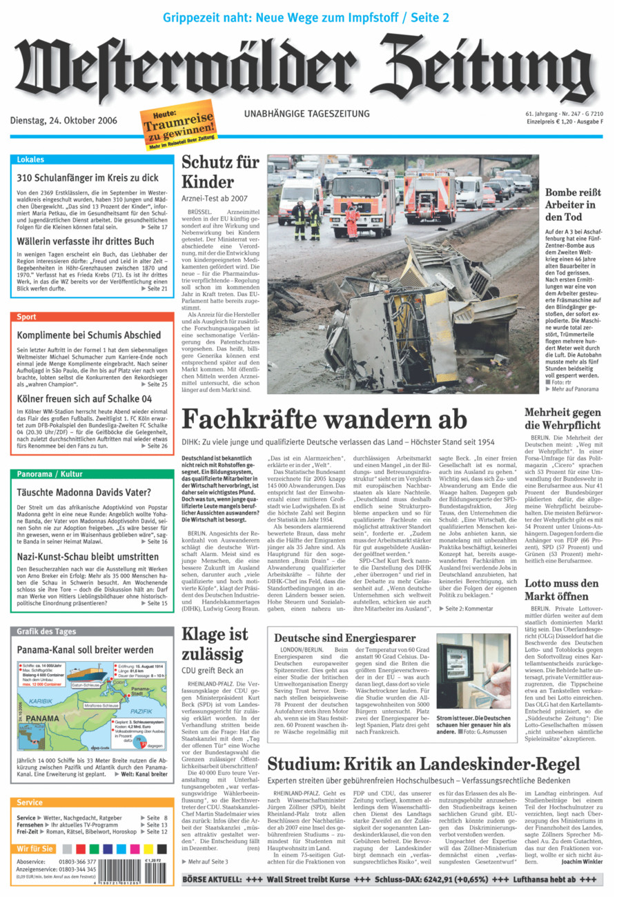 Westerwälder Zeitung vom Dienstag, 24.10.2006