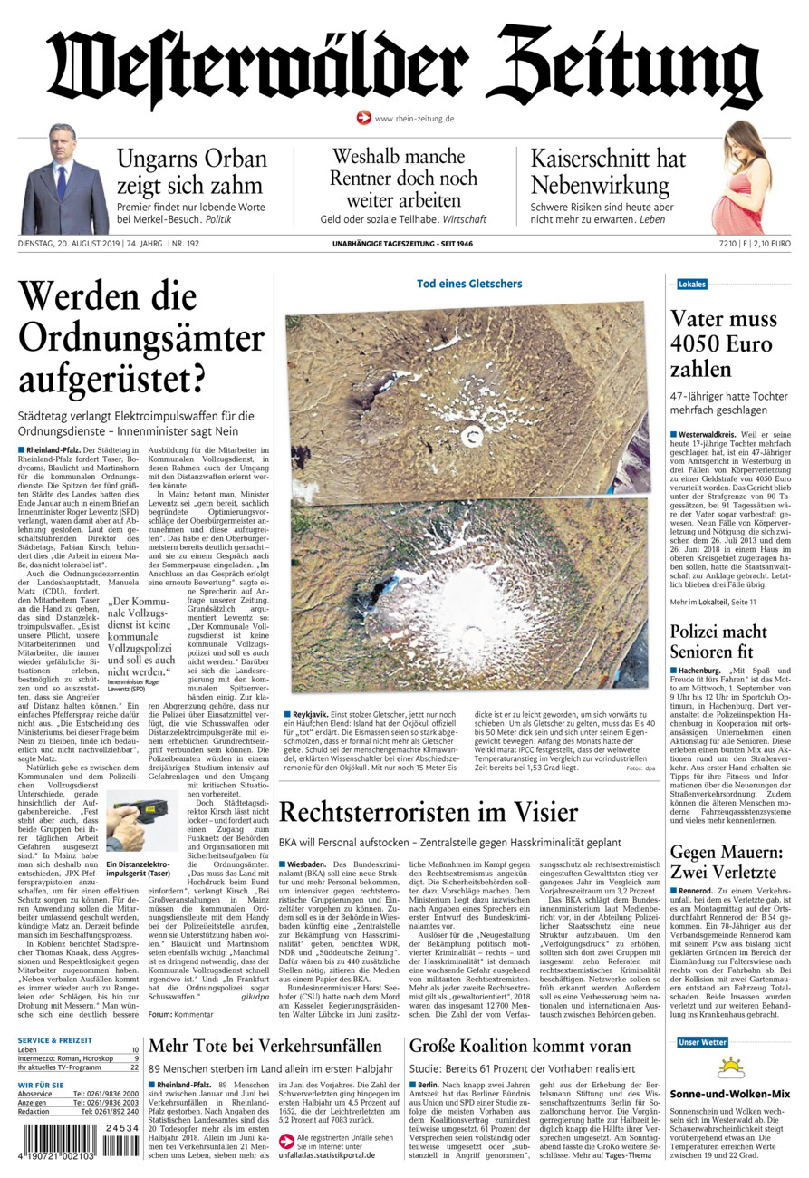 Westerwälder Zeitung vom Dienstag, 20.08.2019