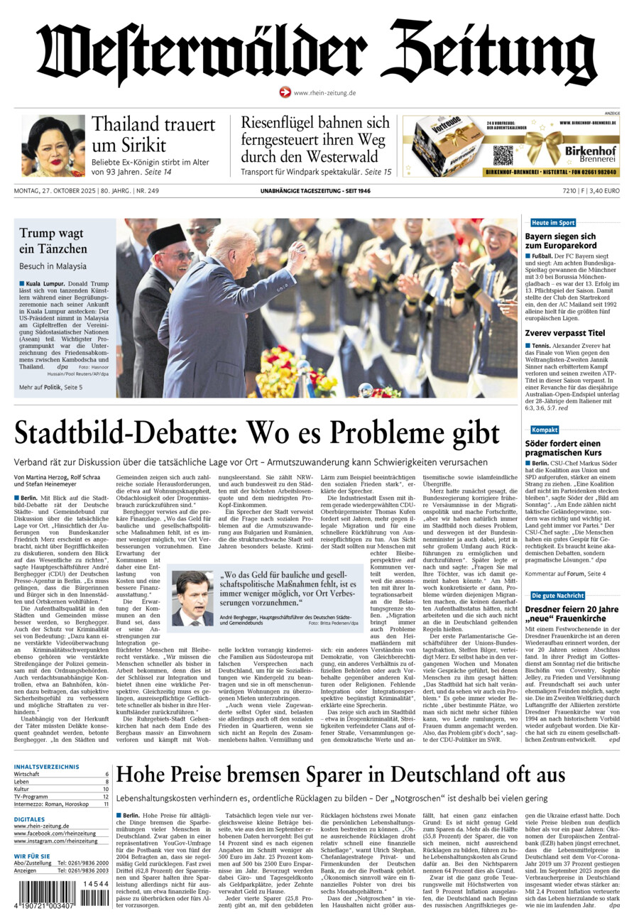 Westerwälder Zeitung vom Montag, 27.10.2025