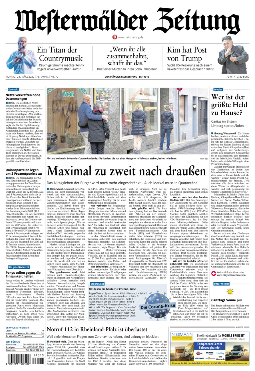 Westerwälder Zeitung vom Montag, 23.03.2020