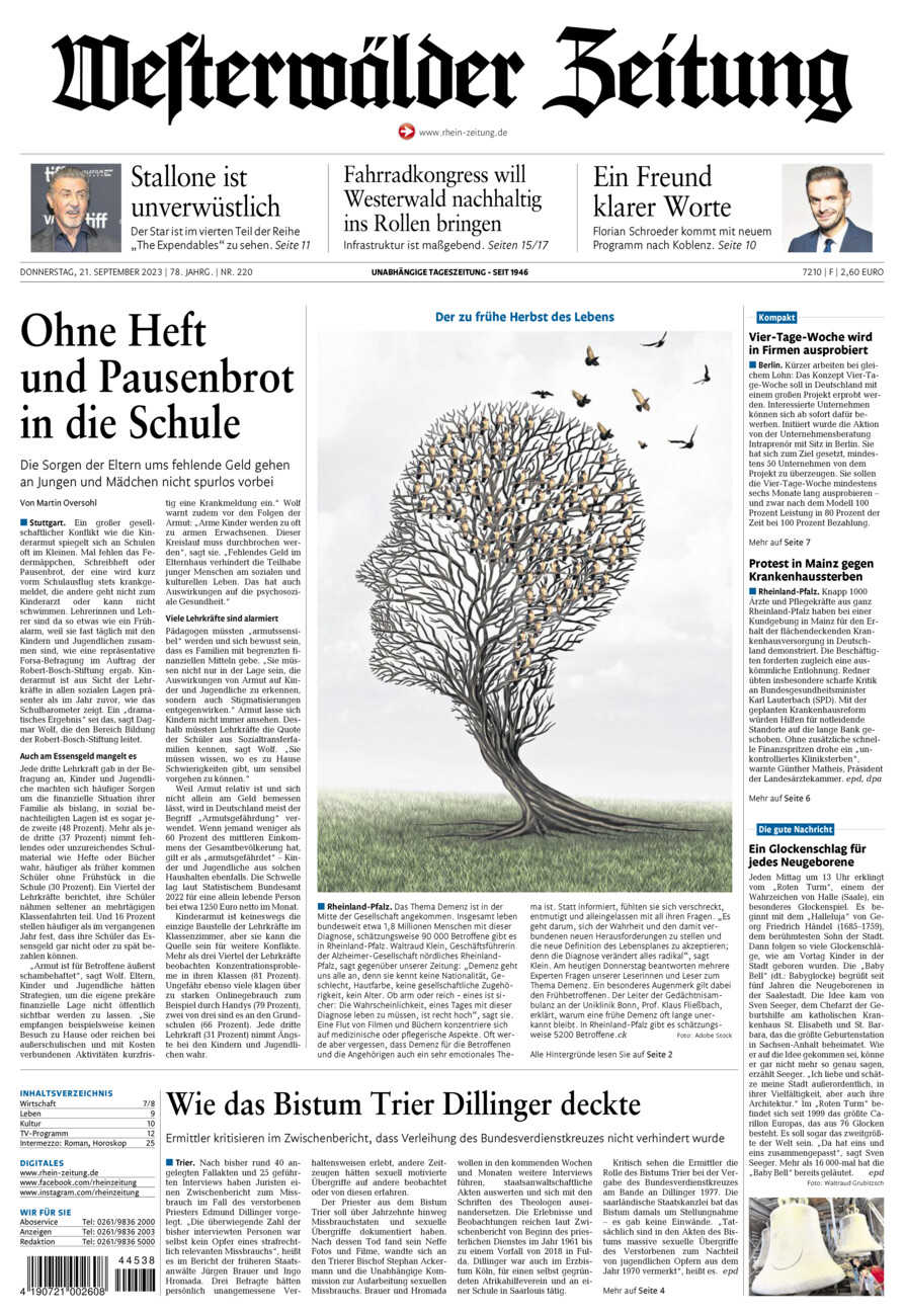 Westerwälder Zeitung vom Donnerstag, 21.09.2023