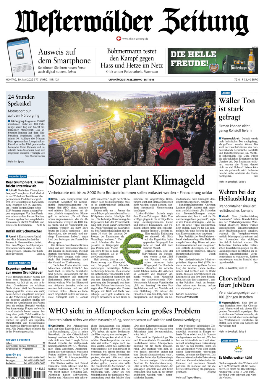 Westerwälder Zeitung vom Montag, 30.05.2022