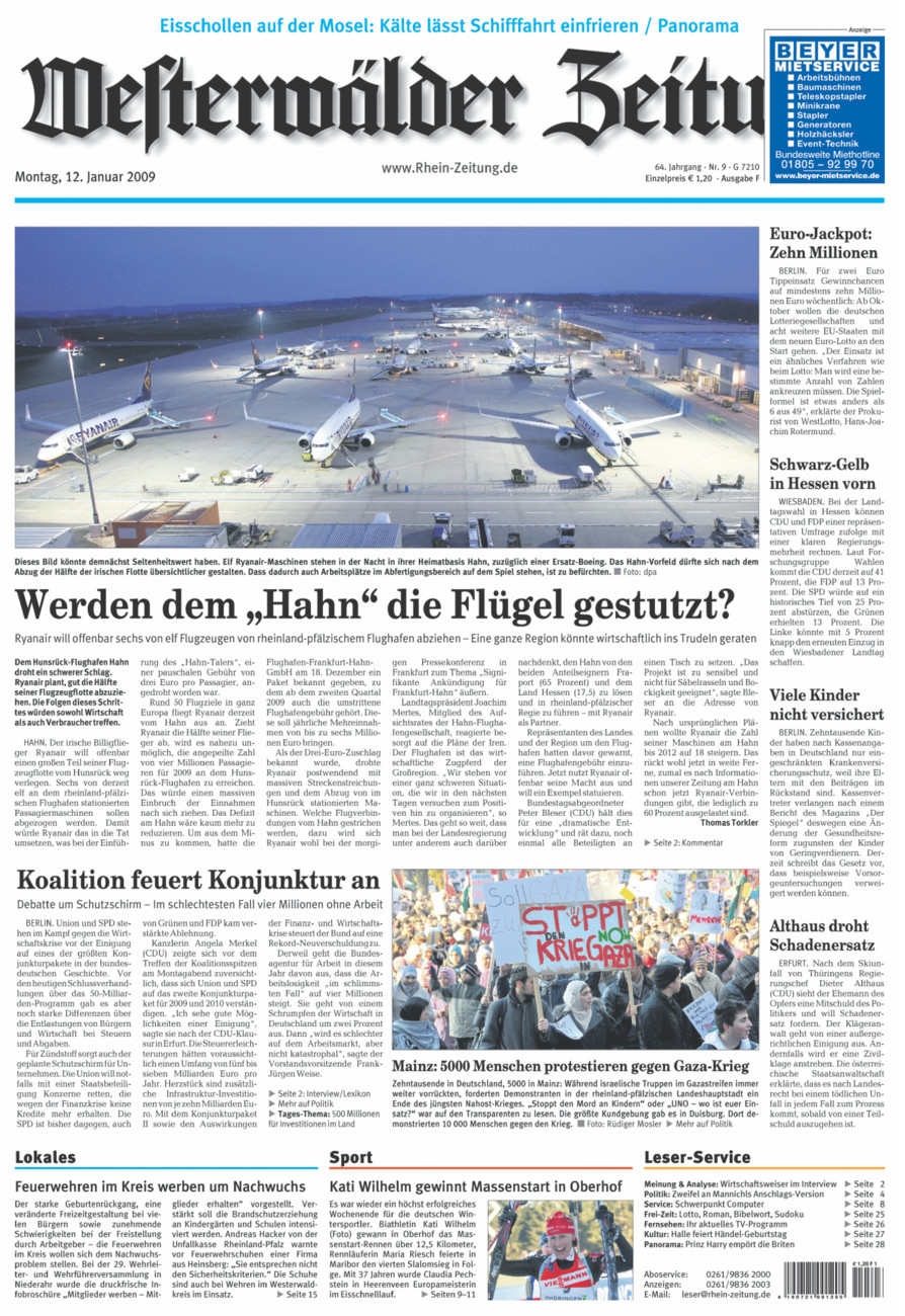 Westerwälder Zeitung vom Montag, 12.01.2009