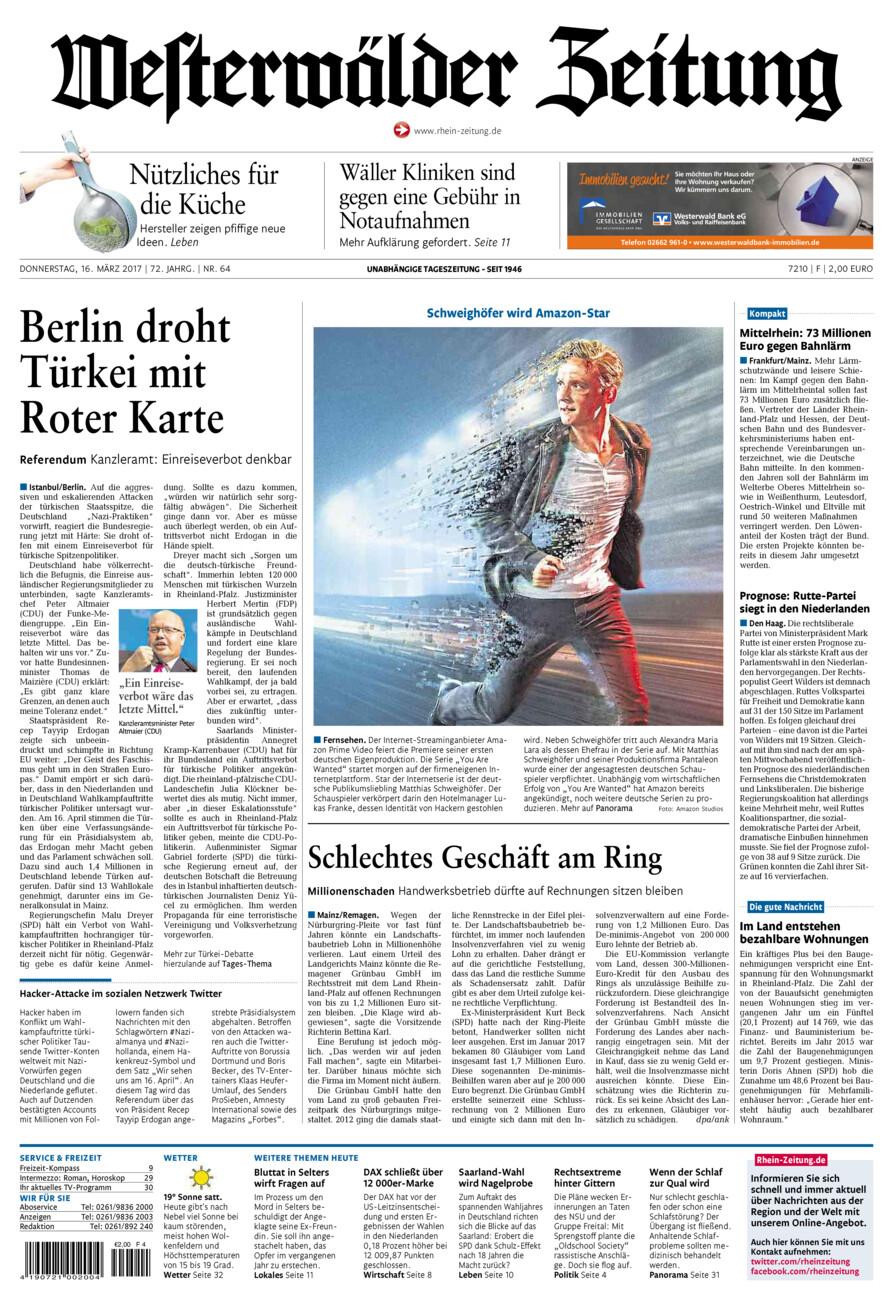 Westerwälder Zeitung vom Donnerstag, 16.03.2017