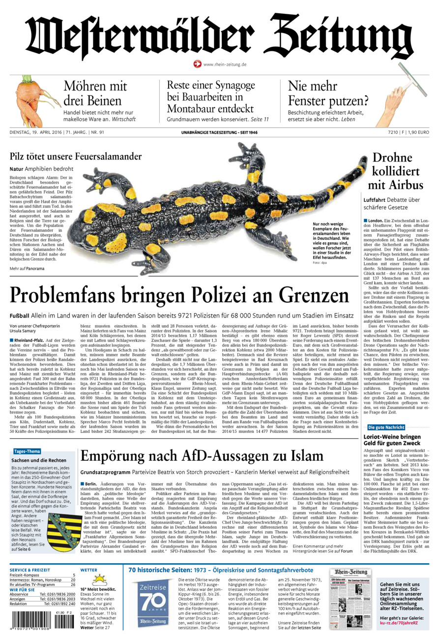 Westerwälder Zeitung vom Dienstag, 19.04.2016
