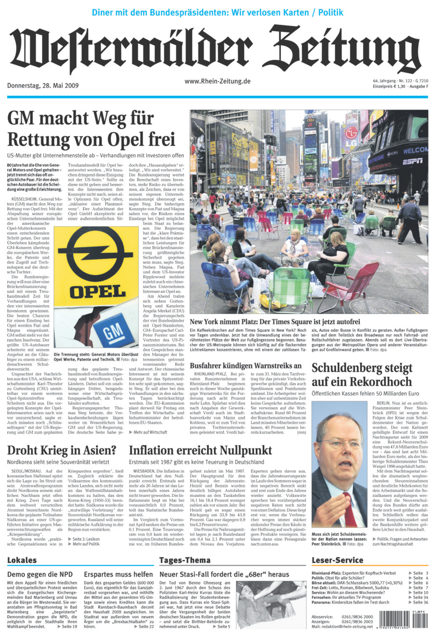 Westerwälder Zeitung vom Donnerstag, 28.05.2009
