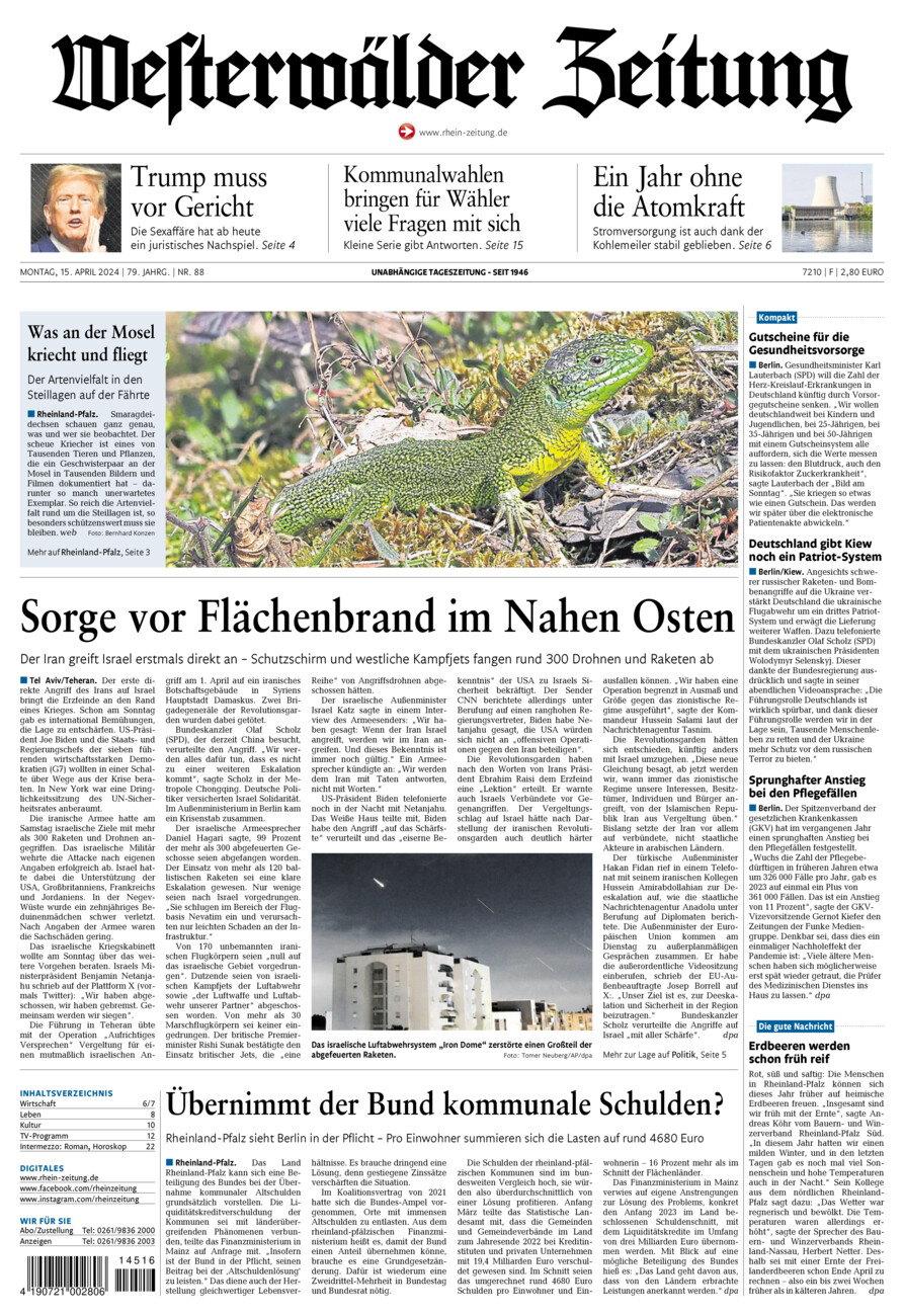 Westerwälder Zeitung vom Montag, 15.04.2024