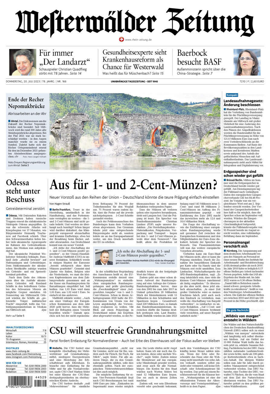 Westerwälder Zeitung vom Donnerstag, 20.07.2023