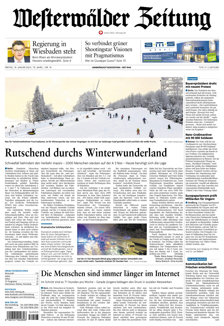 Westerwälder Zeitung vom Freitag, 19.01.2024