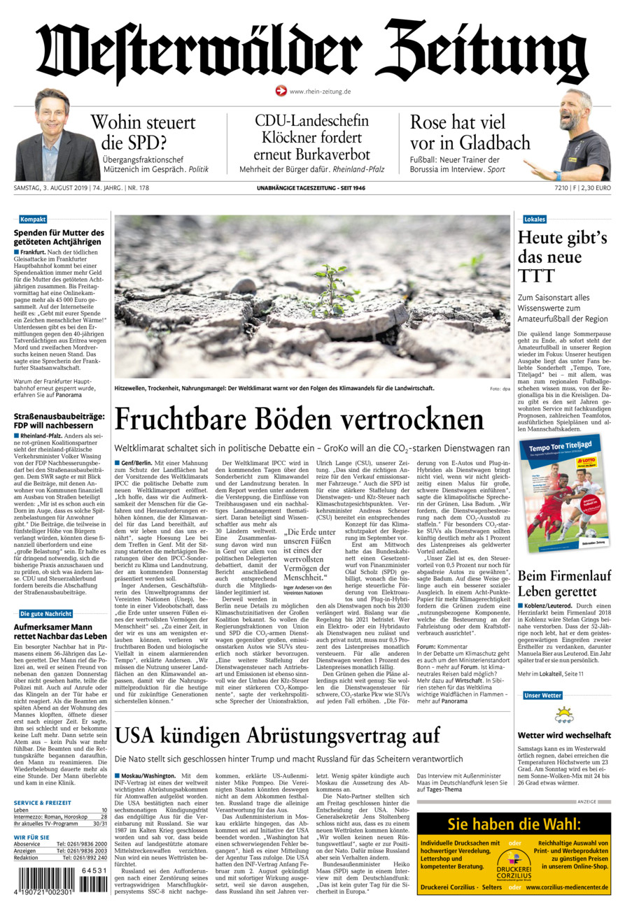 Westerwälder Zeitung vom Samstag, 03.08.2019