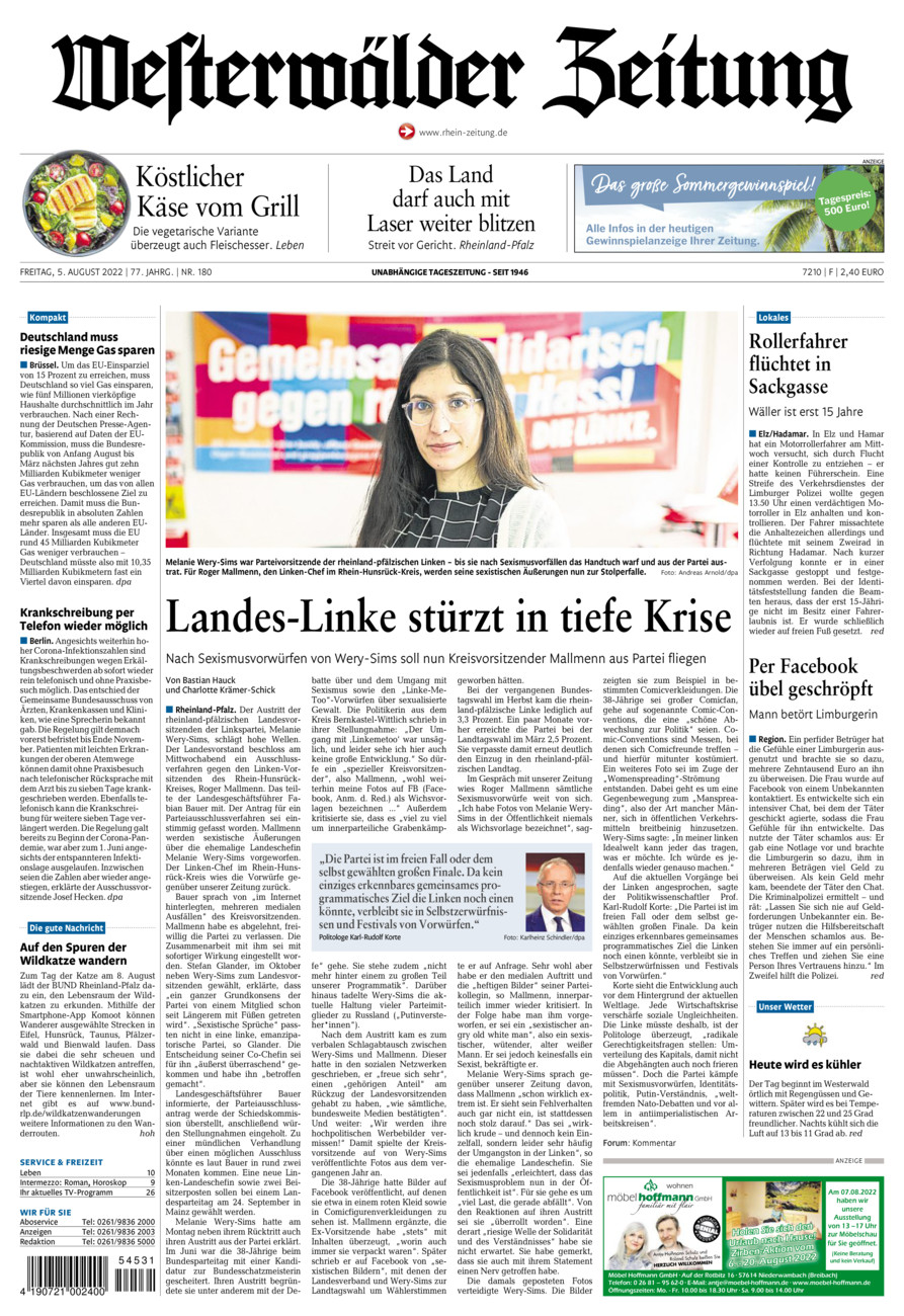 Westerwälder Zeitung vom Freitag, 05.08.2022