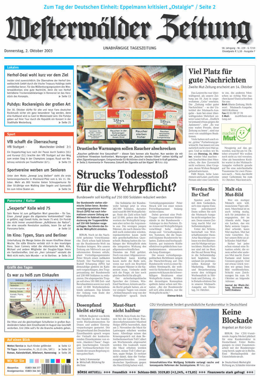 Westerwälder Zeitung vom Donnerstag, 02.10.2003