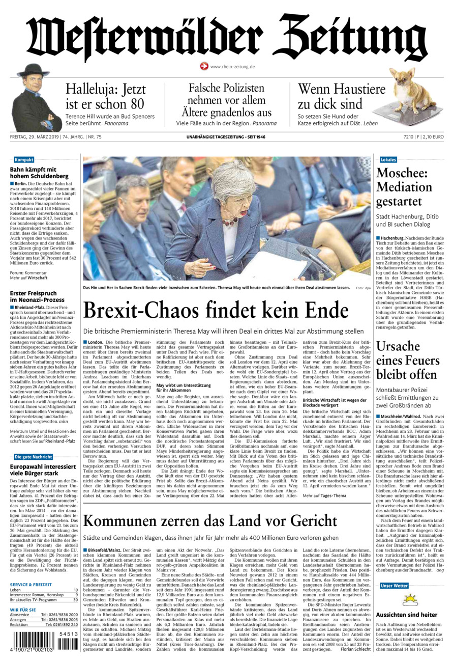 Westerwälder Zeitung vom Freitag, 29.03.2019