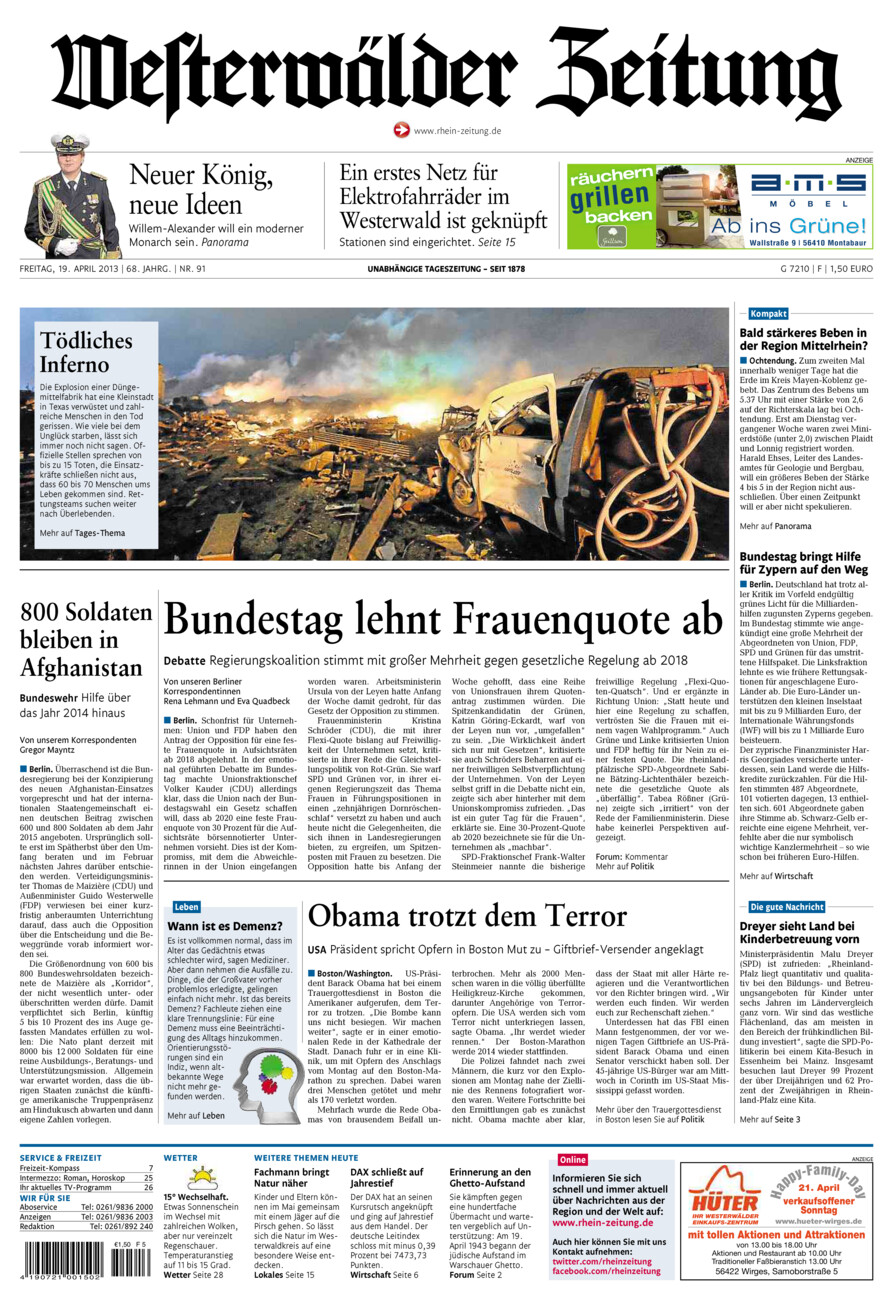 Westerwälder Zeitung vom Freitag, 19.04.2013