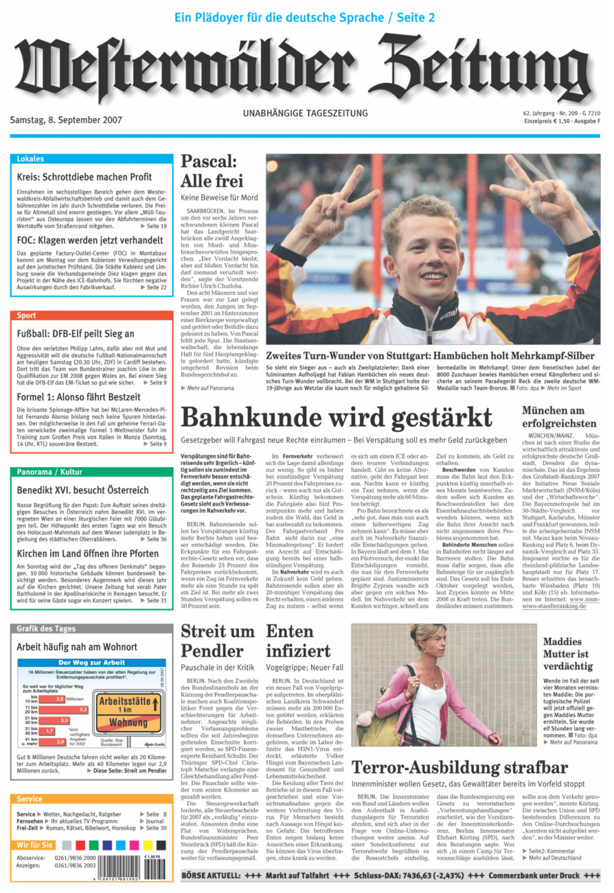 Westerwälder Zeitung vom Samstag, 08.09.2007