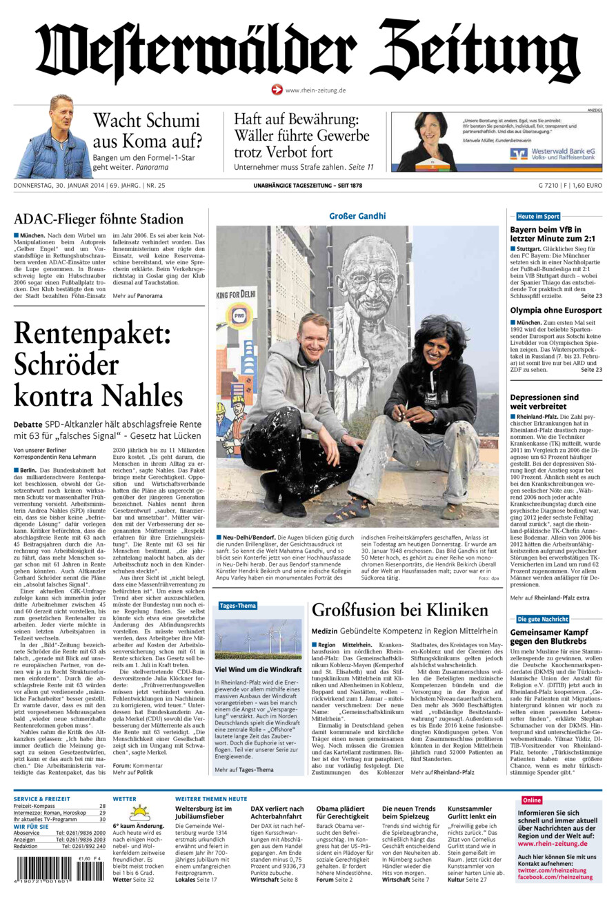 Westerwälder Zeitung vom Donnerstag, 30.01.2014