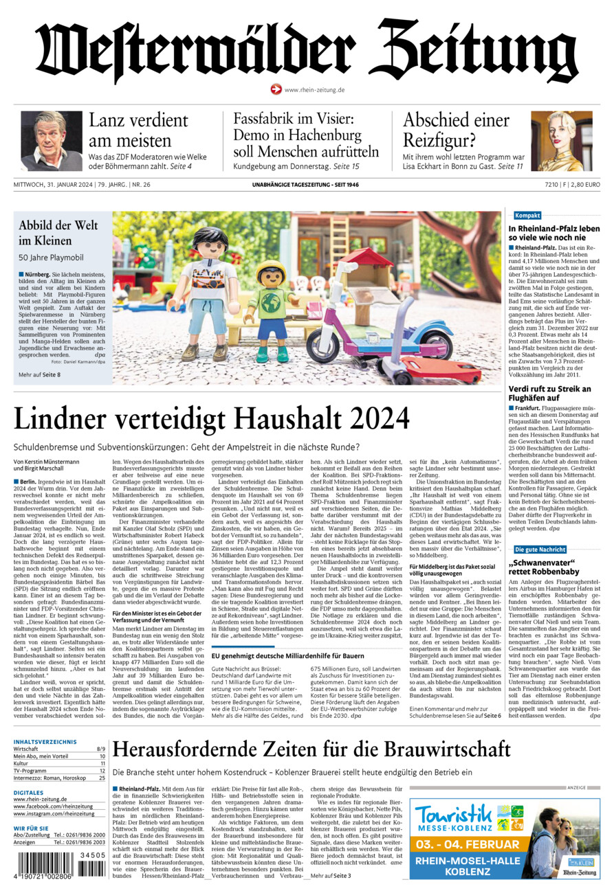 Westerwälder Zeitung vom Mittwoch, 31.01.2024