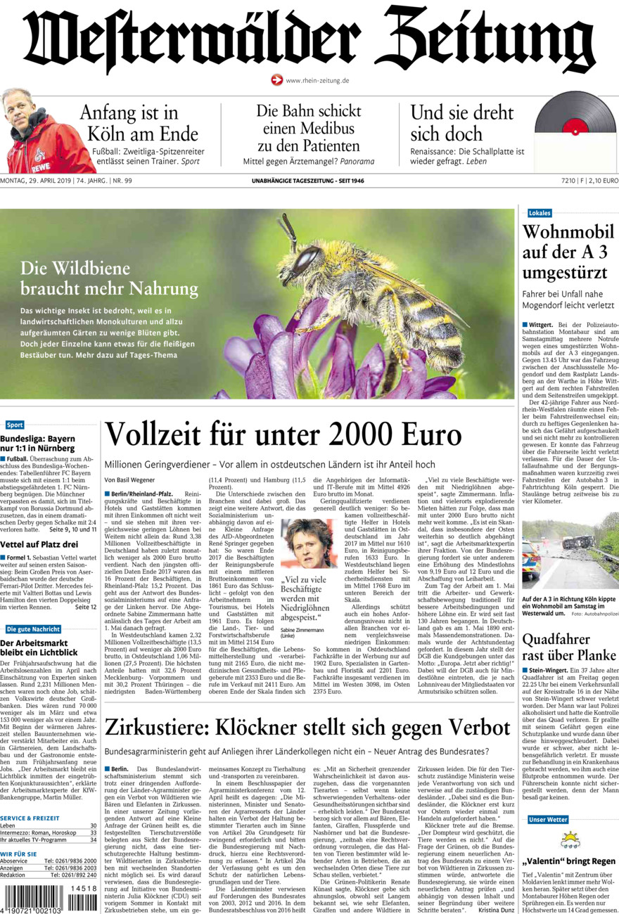 Westerwälder Zeitung vom Montag, 29.04.2019