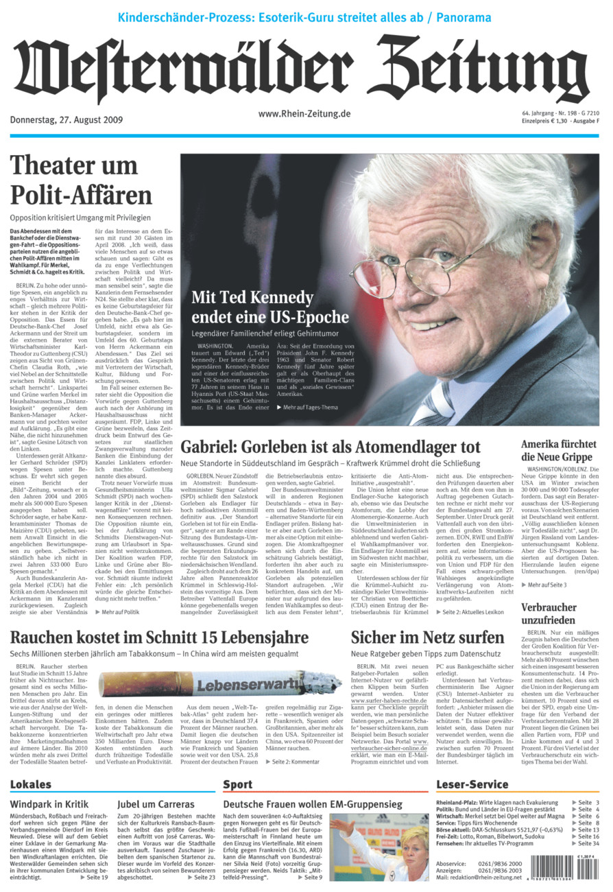 Westerwälder Zeitung vom Donnerstag, 27.08.2009