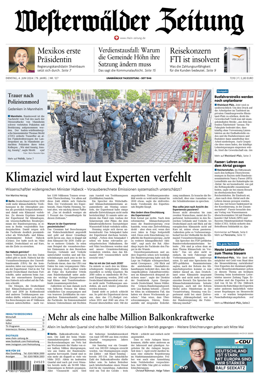 Westerwälder Zeitung vom Dienstag, 04.06.2024