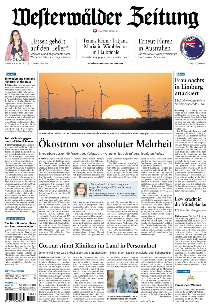 Westerwälder Zeitung vom Mittwoch, 06.07.2022