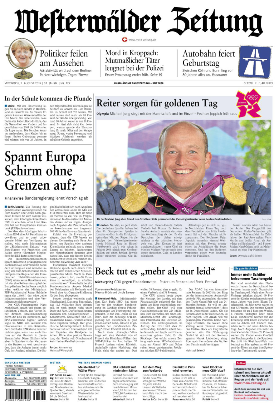 Westerwälder Zeitung vom Mittwoch, 01.08.2012