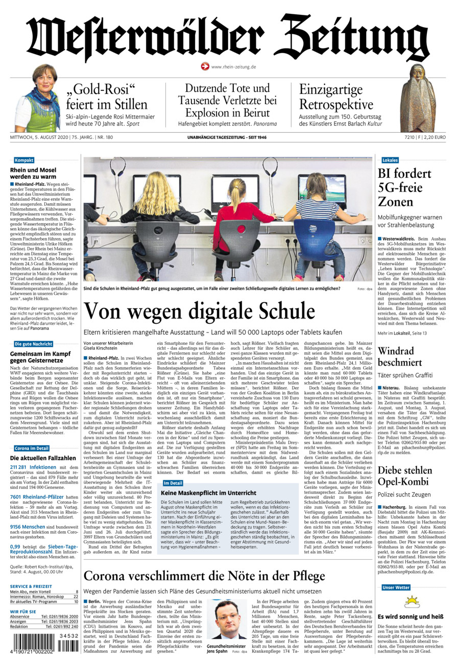 Westerwälder Zeitung vom Mittwoch, 05.08.2020