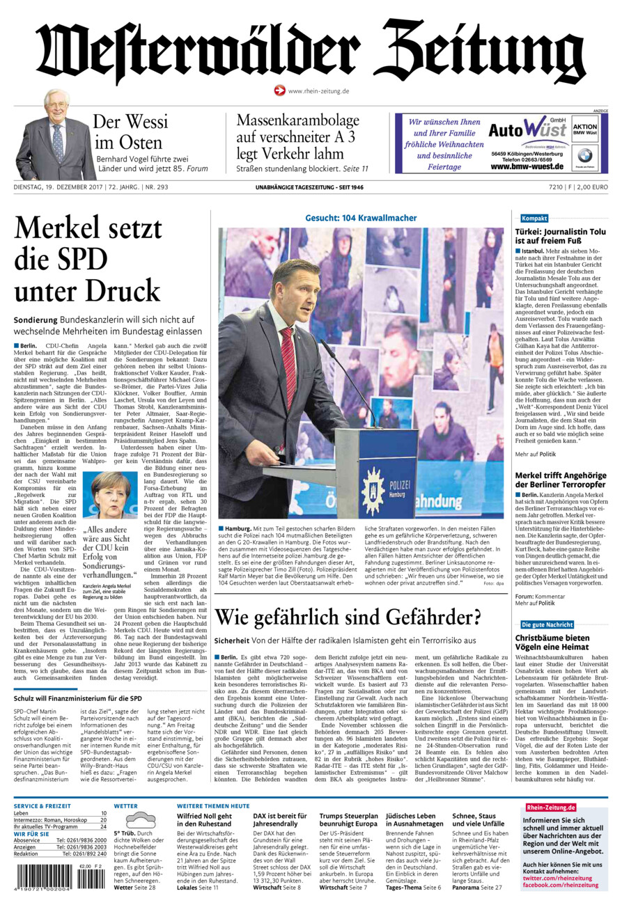 Westerwälder Zeitung vom Dienstag, 19.12.2017