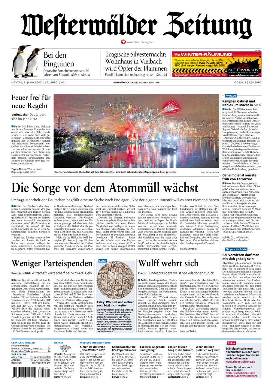 Westerwälder Zeitung vom Montag, 02.01.2012