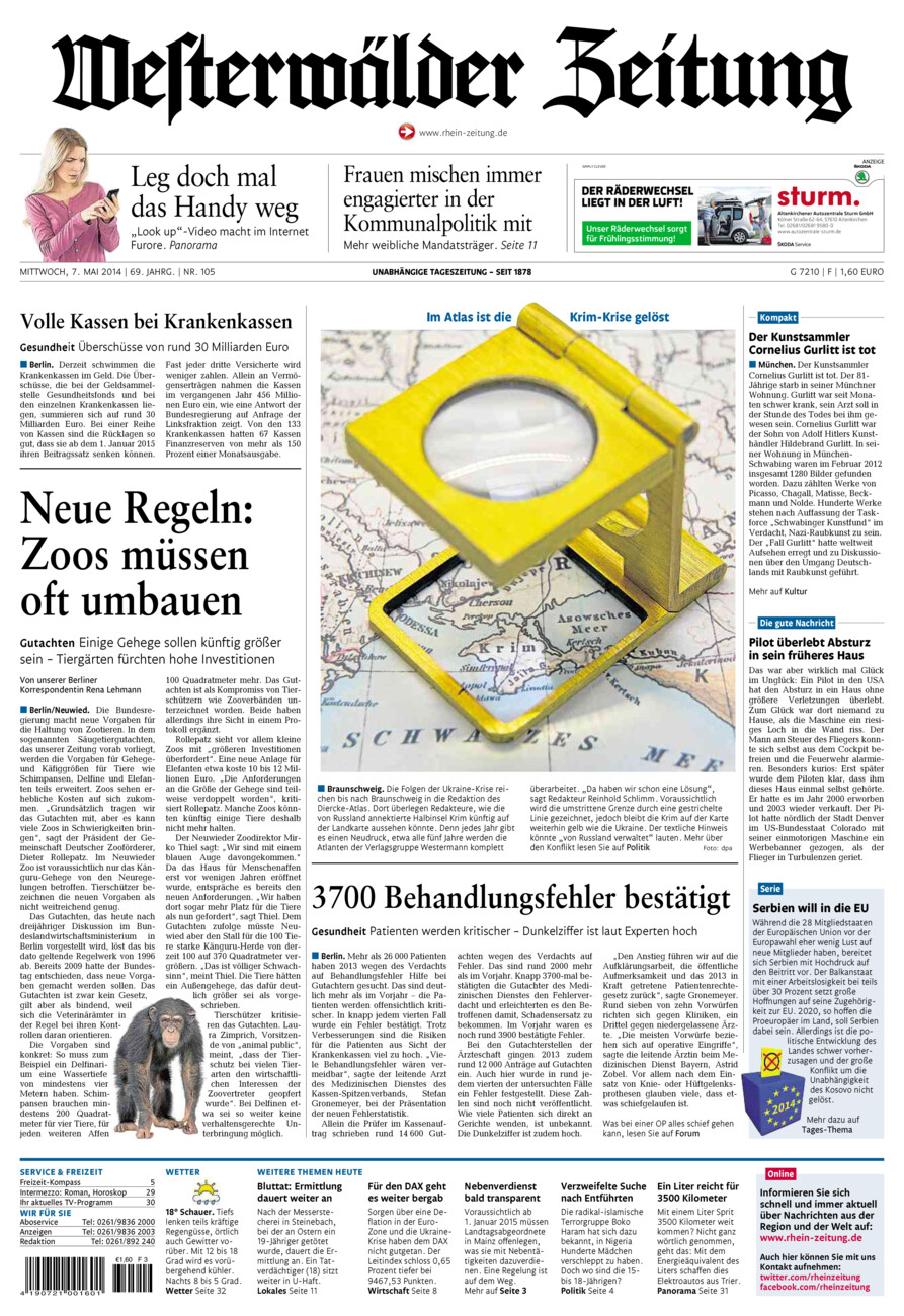 Westerwälder Zeitung vom Mittwoch, 07.05.2014