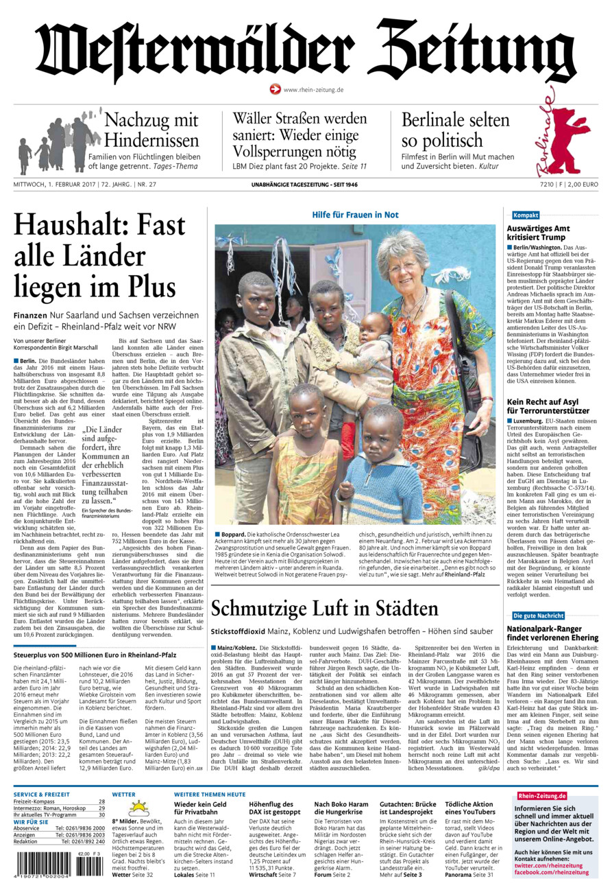 Westerwälder Zeitung vom Mittwoch, 01.02.2017