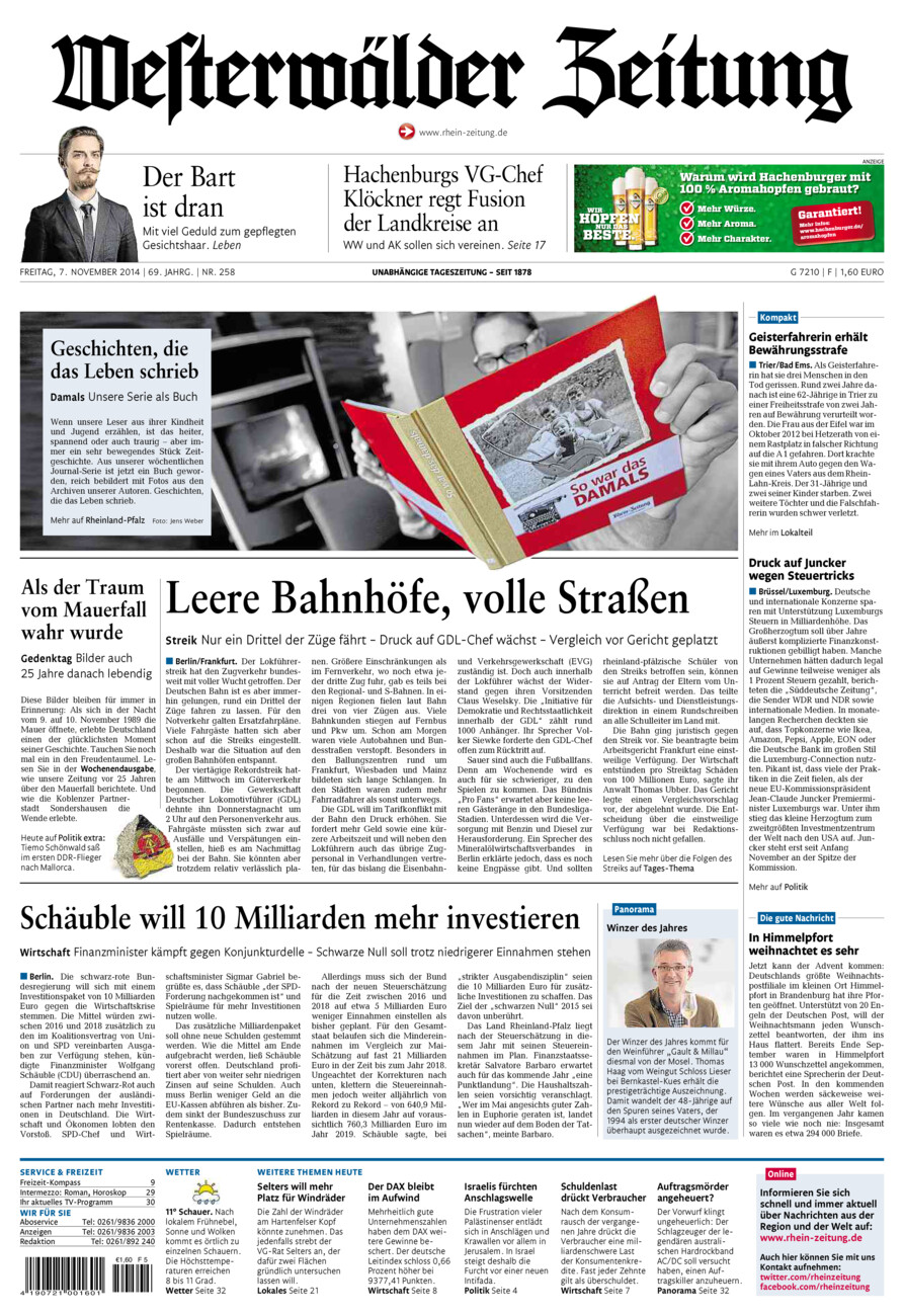 Westerwälder Zeitung vom Freitag, 07.11.2014
