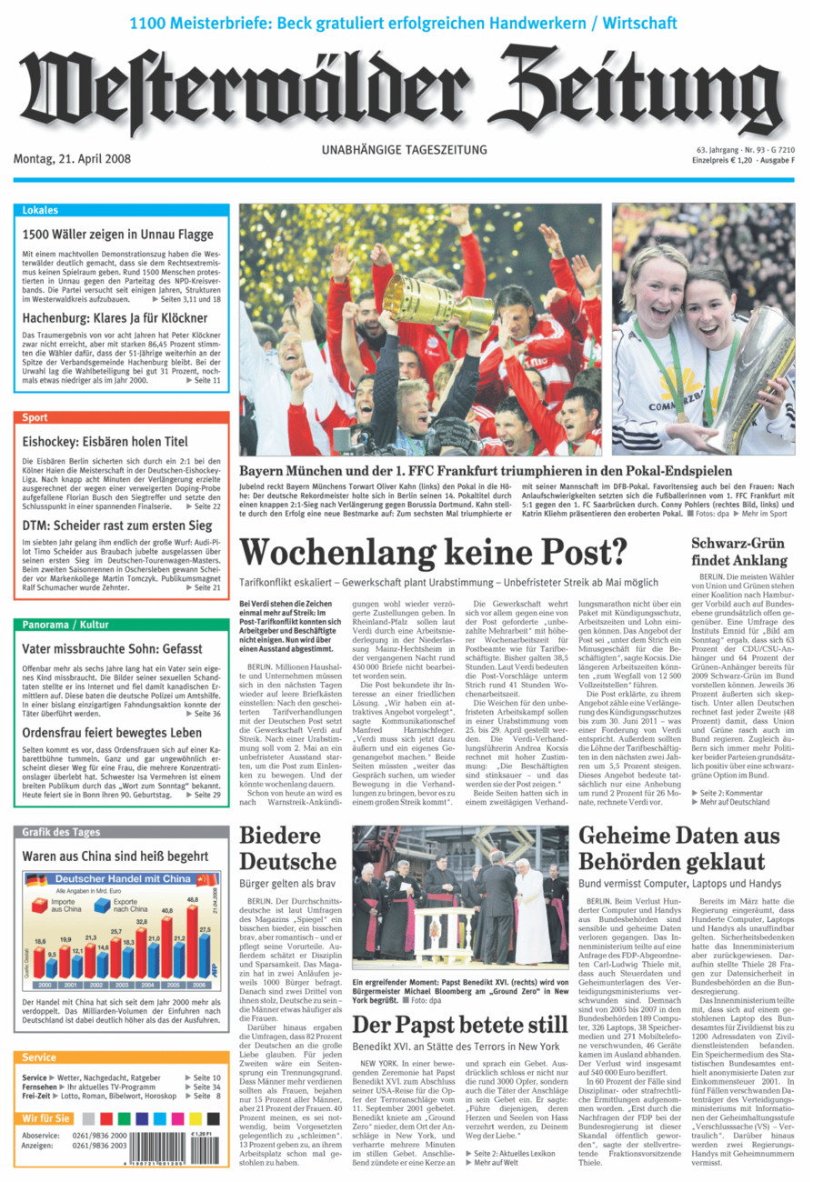 Westerwälder Zeitung vom Montag, 21.04.2008