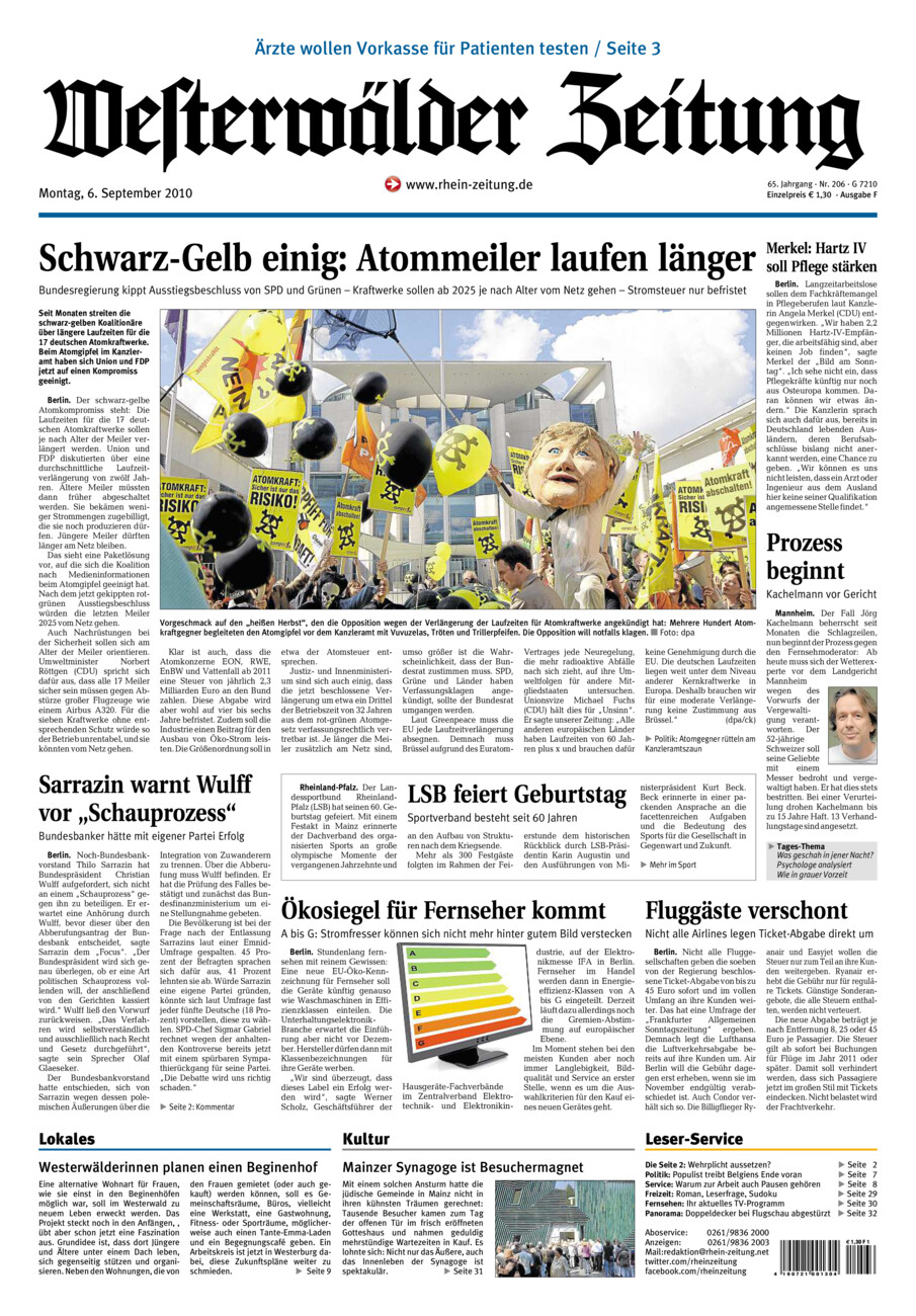Westerwälder Zeitung vom Montag, 06.09.2010