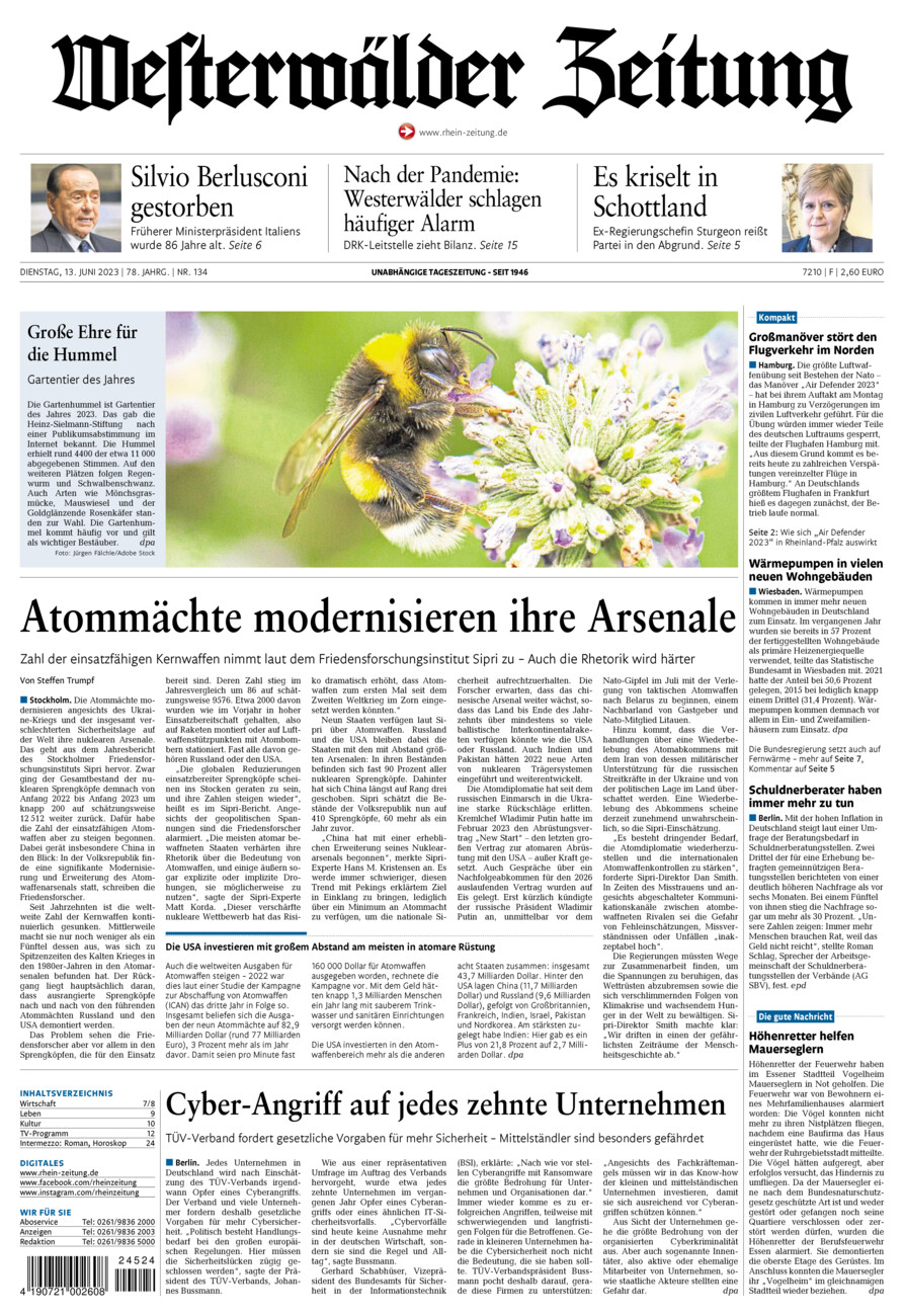 Westerwälder Zeitung vom Dienstag, 13.06.2023