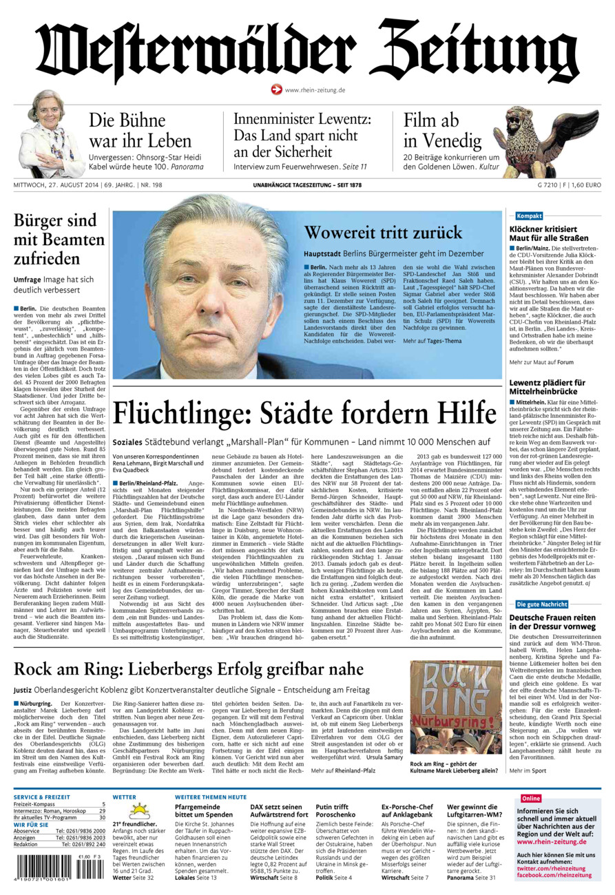 Westerwälder Zeitung vom Mittwoch, 27.08.2014