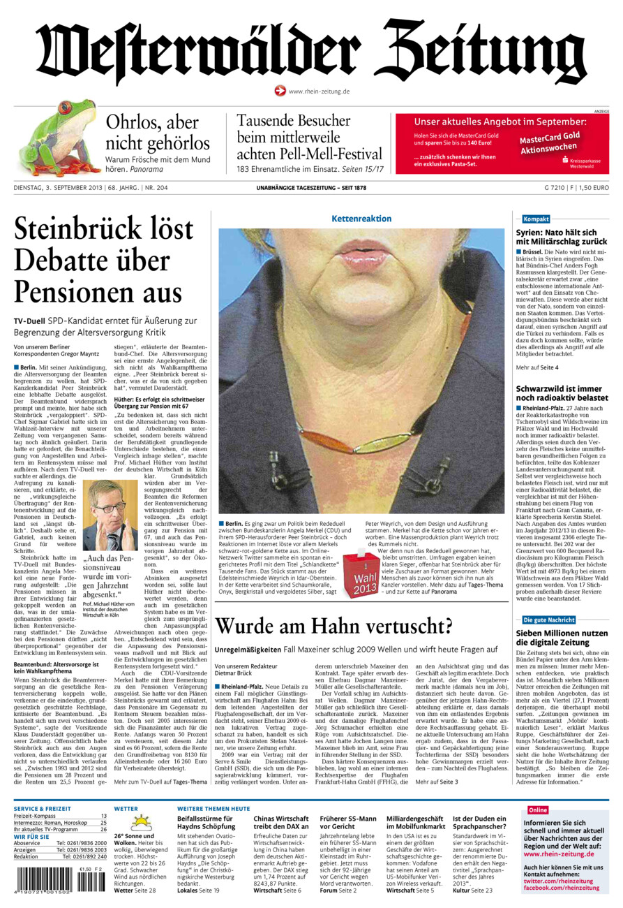 Westerwälder Zeitung vom Dienstag, 03.09.2013