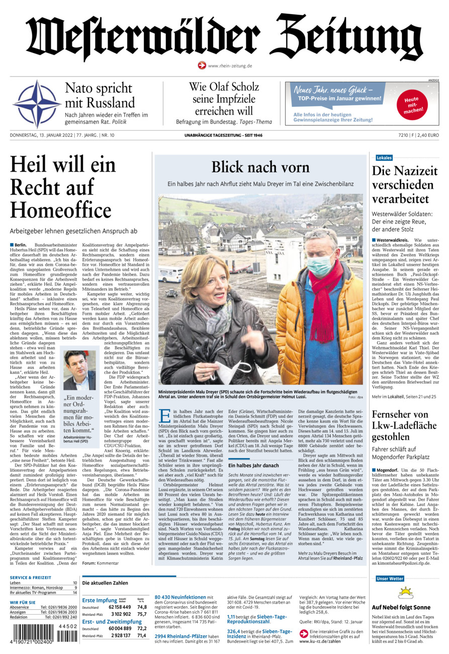 Westerwälder Zeitung vom Donnerstag, 13.01.2022