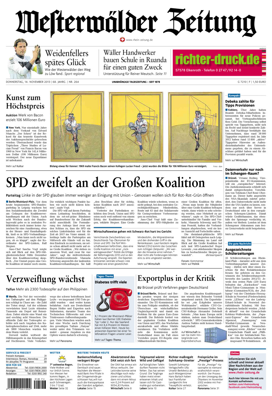 Westerwälder Zeitung vom Donnerstag, 14.11.2013