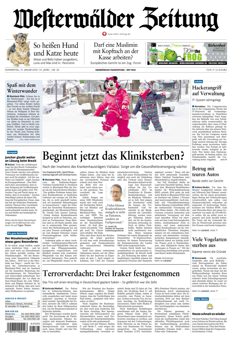 Westerwälder Zeitung vom Donnerstag, 31.01.2019