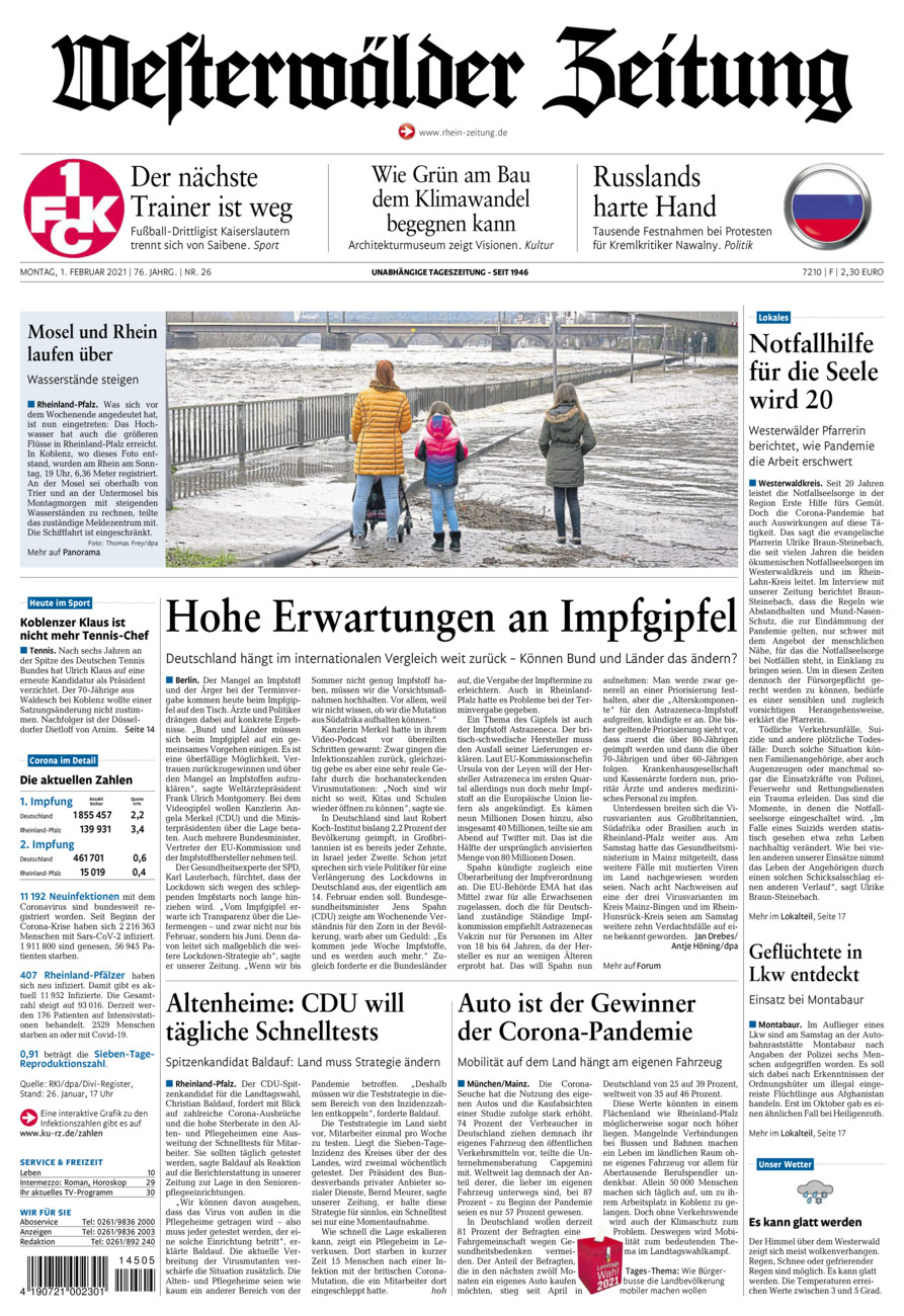 Westerwälder Zeitung vom Montag, 01.02.2021