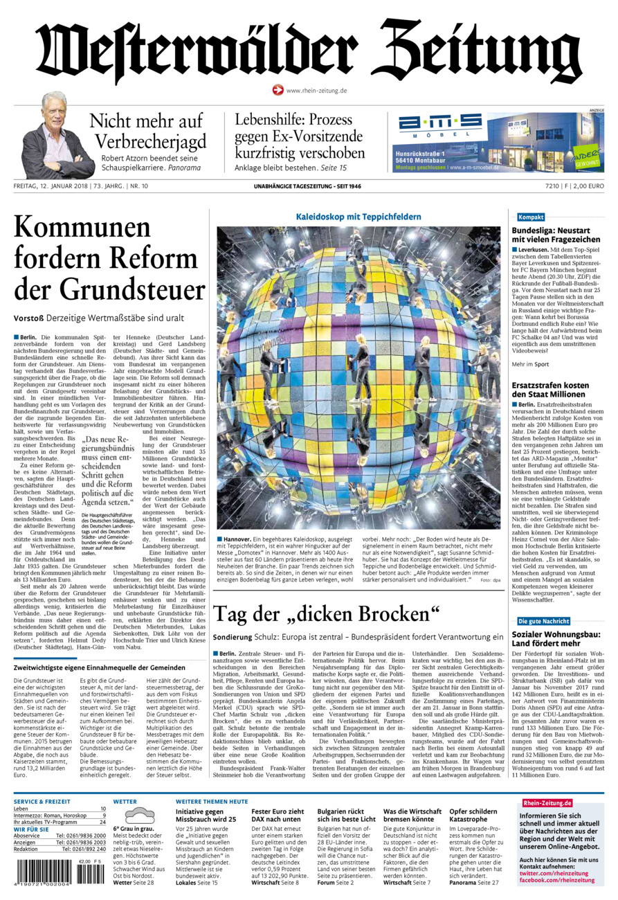 Westerwälder Zeitung vom Freitag, 12.01.2018