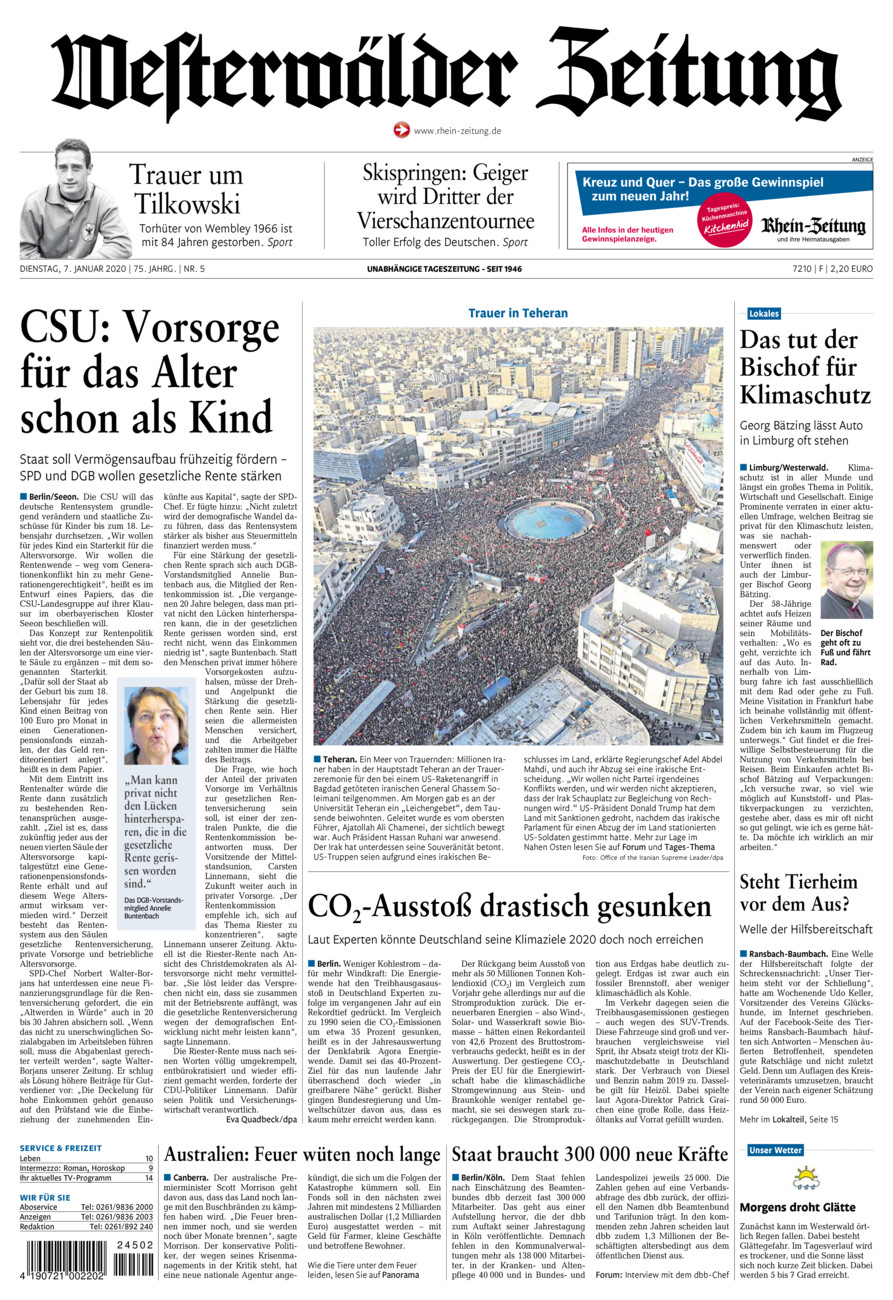 Westerwälder Zeitung vom Dienstag, 07.01.2020