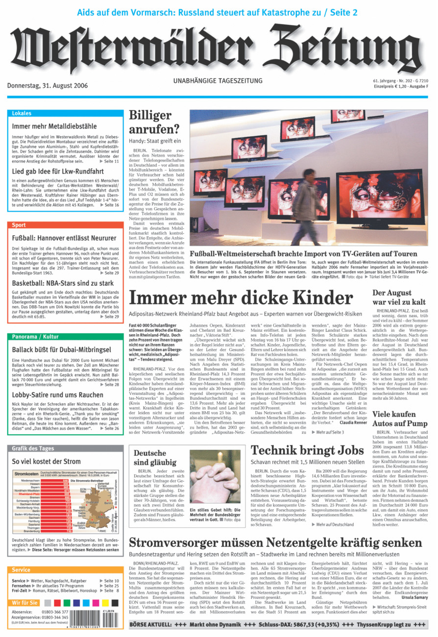 Westerwälder Zeitung vom Donnerstag, 31.08.2006