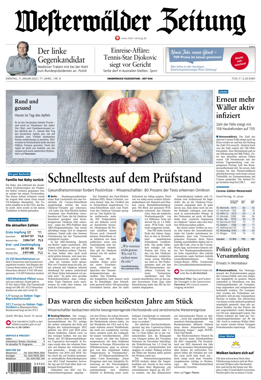Westerwälder Zeitung vom Dienstag, 11.01.2022