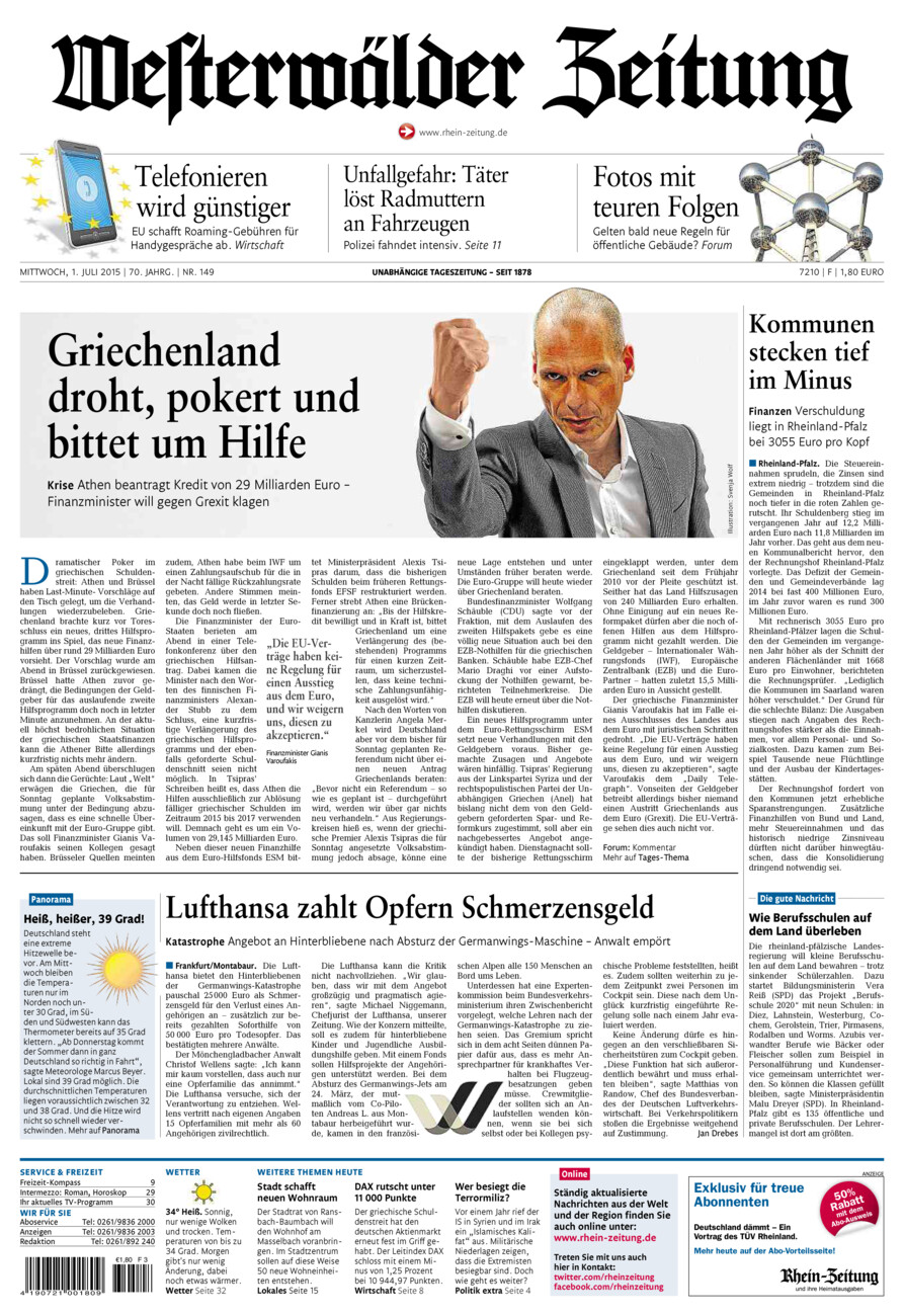 Westerwälder Zeitung vom Mittwoch, 01.07.2015