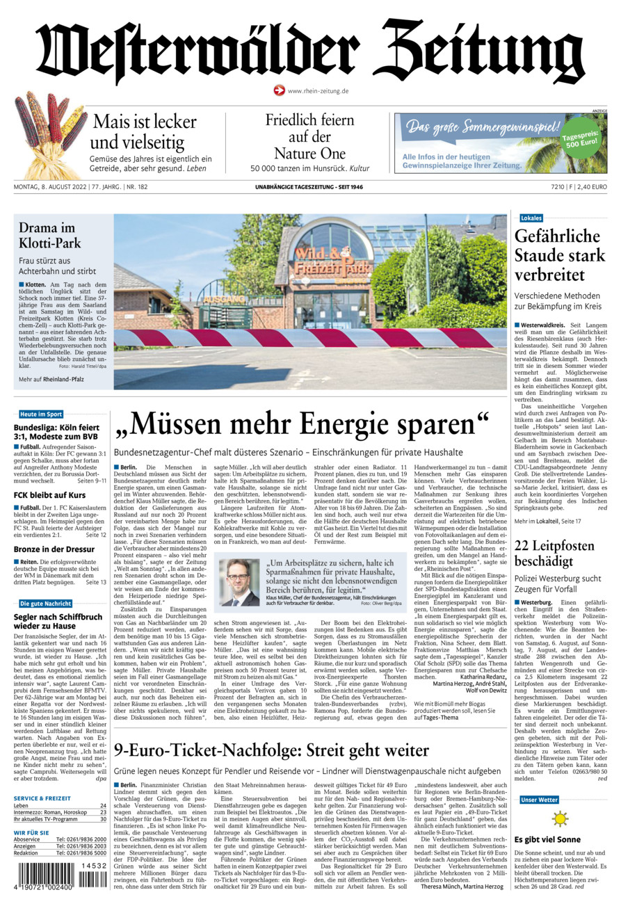 Westerwälder Zeitung vom Montag, 08.08.2022
