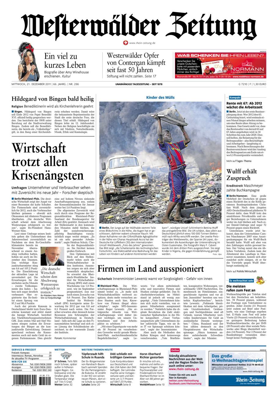 Westerwälder Zeitung vom Mittwoch, 21.12.2011