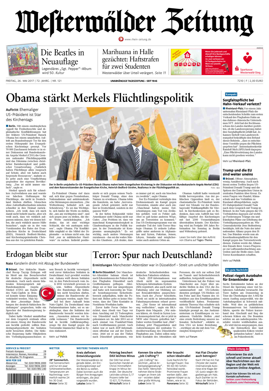 Westerwälder Zeitung vom Freitag, 26.05.2017