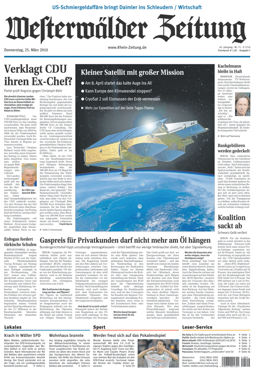 Westerwälder Zeitung vom Donnerstag, 25.03.2010